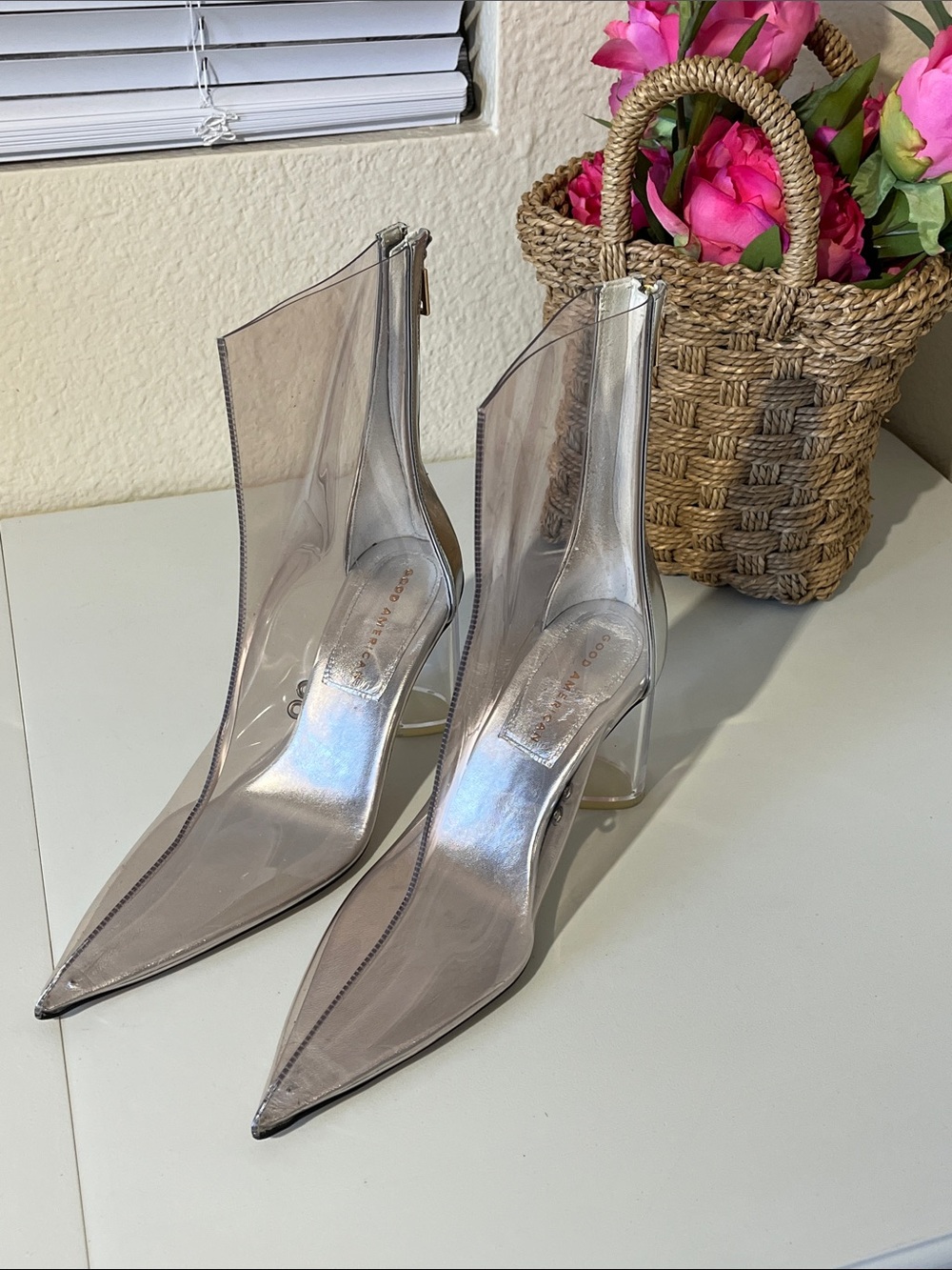 Good American "Cinder-F*cking-Rella" Glass Pointed Toe Boots